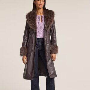 Old Navy x Anna Sui Vegan Leather Faux Fur Trimmed Coat Medium NWT